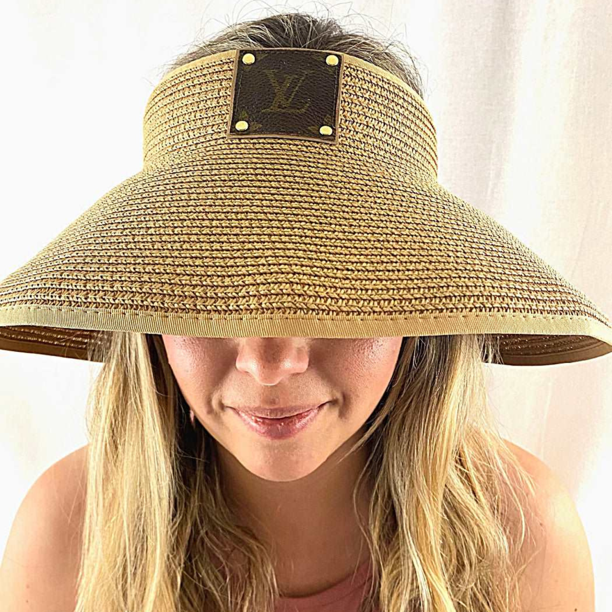 Up-cycled LV Rollable Packable Straw Visor by Embellish Your Life