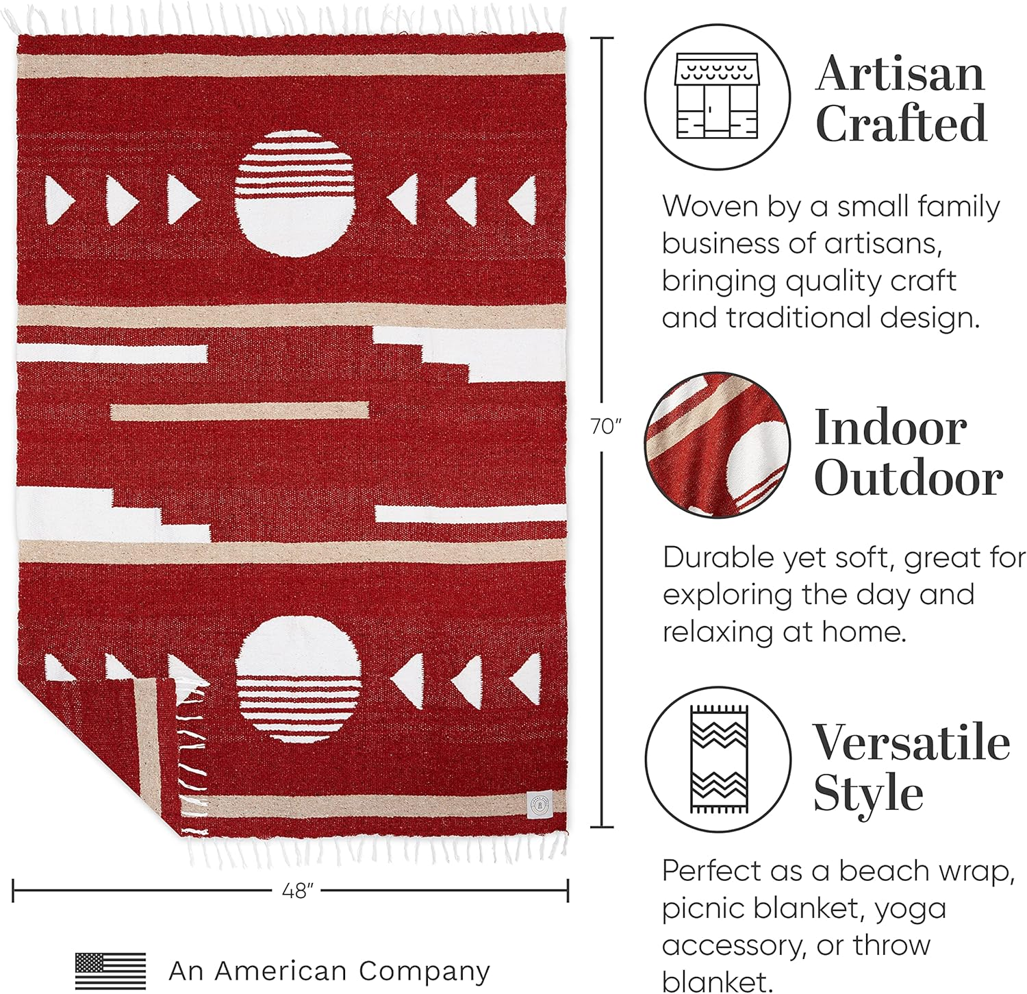 Brick Sol Mexican Blanket by Laguna Beach Textile Company