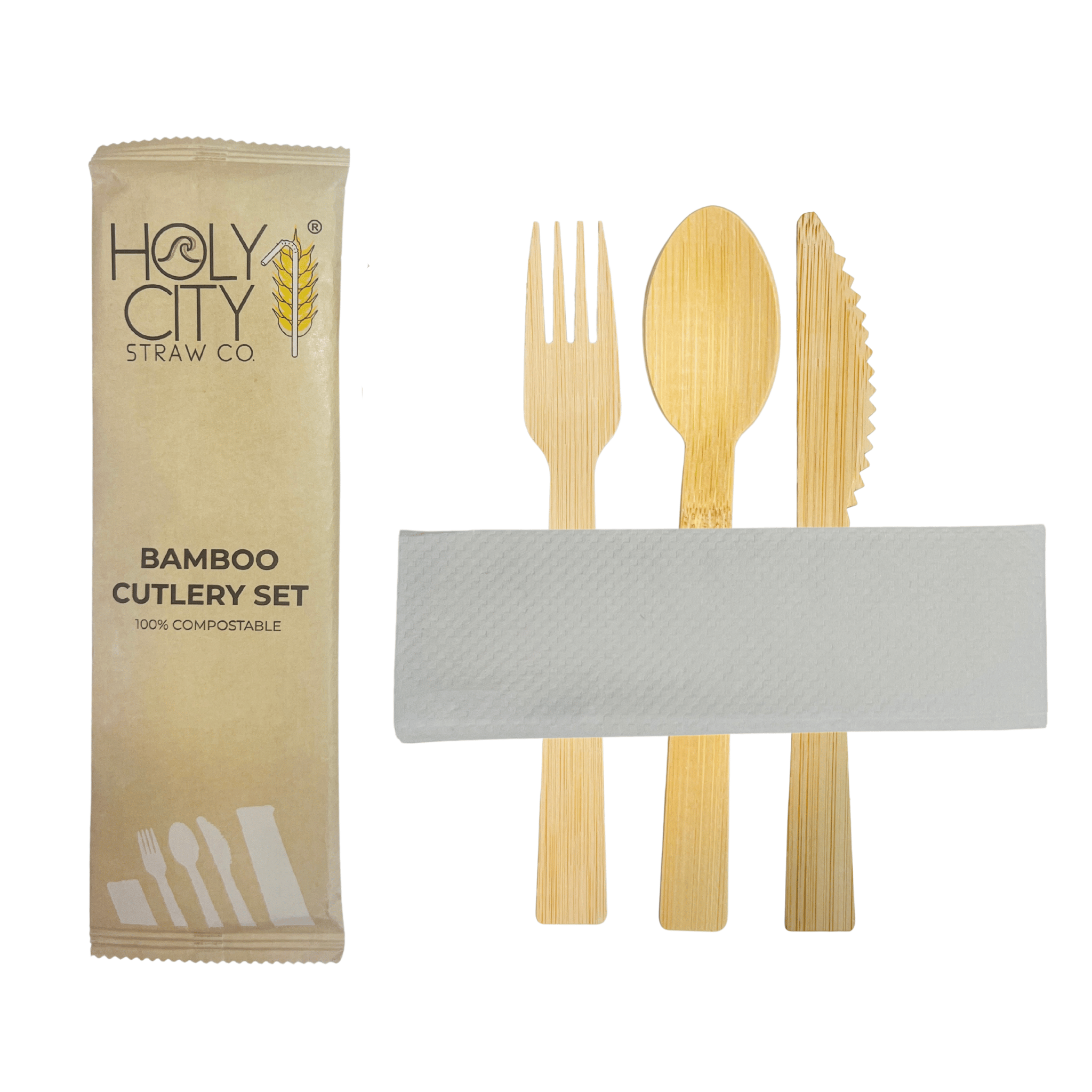 6.7" Wrapped Bamboo Cutlery Set by Holy City Straw Company