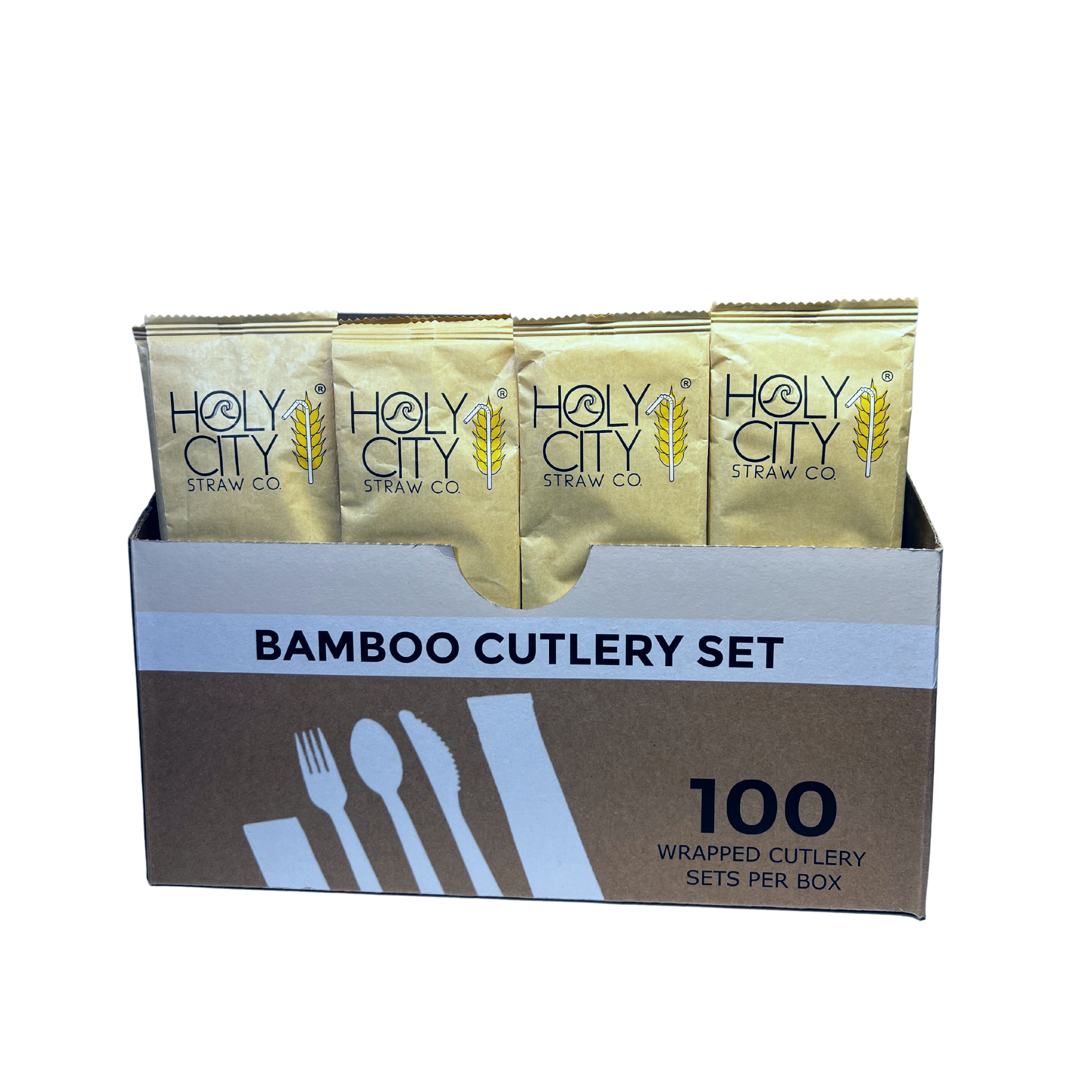 6.7" Wrapped Bamboo Cutlery Set by Holy City Straw Company